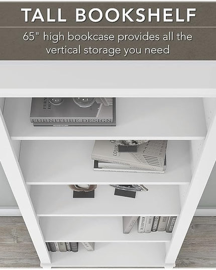 Bush WC81965 Somerset 5-Shelf 65-Inch H Bookcase, White - LeafyLoom
