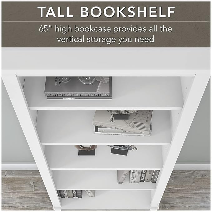 Bush WC81965 Somerset 5-Shelf 65-Inch H Bookcase, White - LeafyLoom