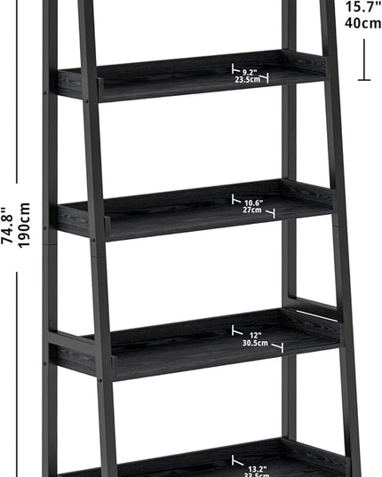 IRONCK Industrial Bookshelf 5-Tier 31.5in Wide, Bookcase Ladder Shelf, Storage Shelves Rack Shelf Unit, Accent Furniture Metal Frame, Home Office Furniture for Bathroom, Living Room - LeafyLoom