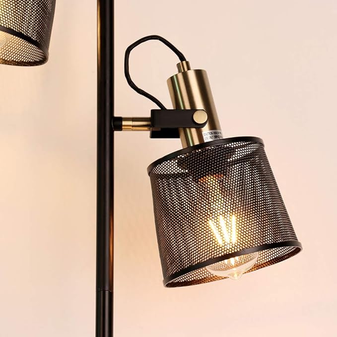 Newrays 2-Way Industrial Retro Iron Metal Mesh Floor Lamps with Adjustable Switch Plug-in for Living Room Bedroom Office - LeafyLoom