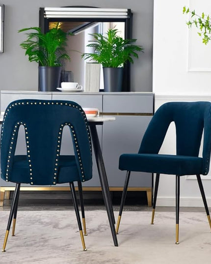 NicBex Dining Chairs Set of 2 Velvet Upholstered Kitchen Dining Chairs with Nailhead Trim for Dining Room-Blue - LeafyLoom