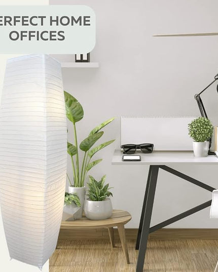 LIGHTACCENTS Alumni Paper Floor Lamps 2-Pack - Japanese Inspired Standing Lights with Chrome Base and Elegant White Paper Shade, Paper Lantern Lamp with Rice Paper Lamp Shade (Set of 2) - LeafyLoom