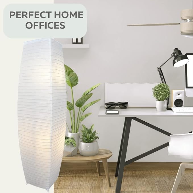 LIGHTACCENTS Alumni Paper Floor Lamps 2-Pack - Japanese Inspired Standing Lights with Chrome Base and Elegant White Paper Shade, Paper Lantern Lamp with Rice Paper Lamp Shade (Set of 2) - LeafyLoom