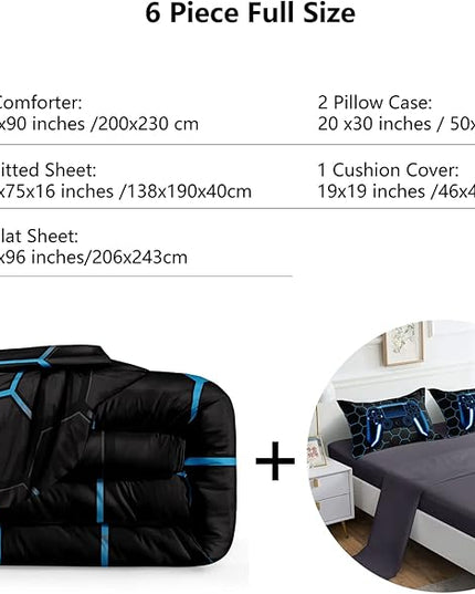6 Pieces Gaming Bedding Set for Boys Gamer Comforter Set Full Size,Game Controller Comforter for Boys Kids Teen 3D Gamepad Microfiber Bedding Sets 6 Pieces Bed in A Bag Sets-H50022,Full - LeafyLoom