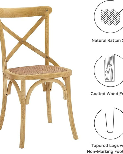Modway Gear Rustic Modern Farmhouse Elm Wood Rattan Dining Chair in Natural - LeafyLoom