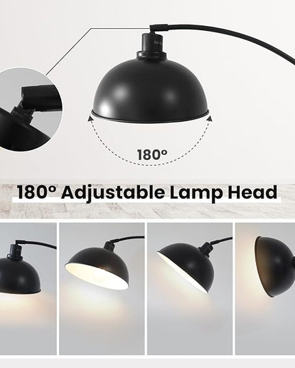 Arc Floor Lamps for Living Room,Modern Tall Standing Lamp,Black Floor Lamp with Adjustable Hanging Dome Shade,Over Couch Mid Century Arched Reading Lamp for Bedroom,Office - LeafyLoom