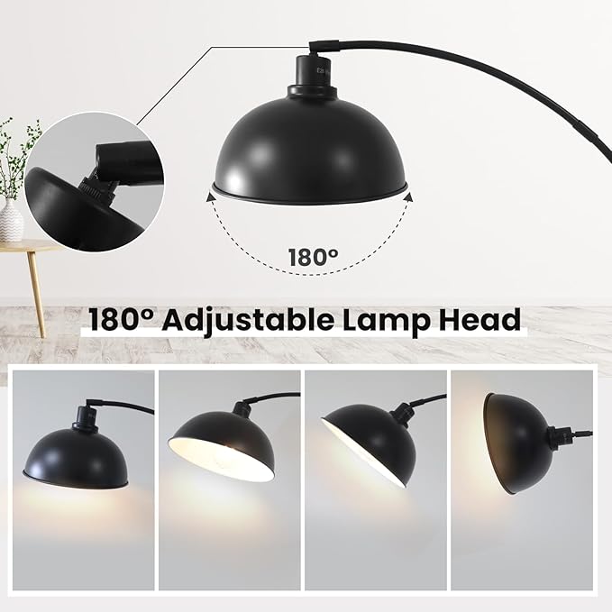 Arc Floor Lamps for Living Room,Modern Tall Standing Lamp,Black Floor Lamp with Adjustable Hanging Dome Shade,Over Couch Mid Century Arched Reading Lamp for Bedroom,Office - LeafyLoom