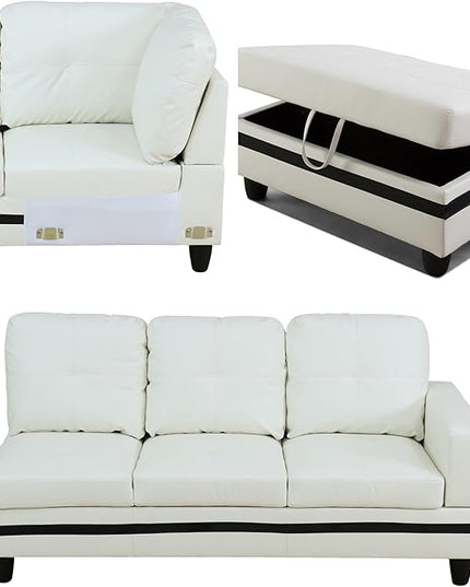 L Shaped Sofa with Ottoman Modern Sectional Living Room, Bedroom, Office, L Couch Black Stripe - LeafyLoom