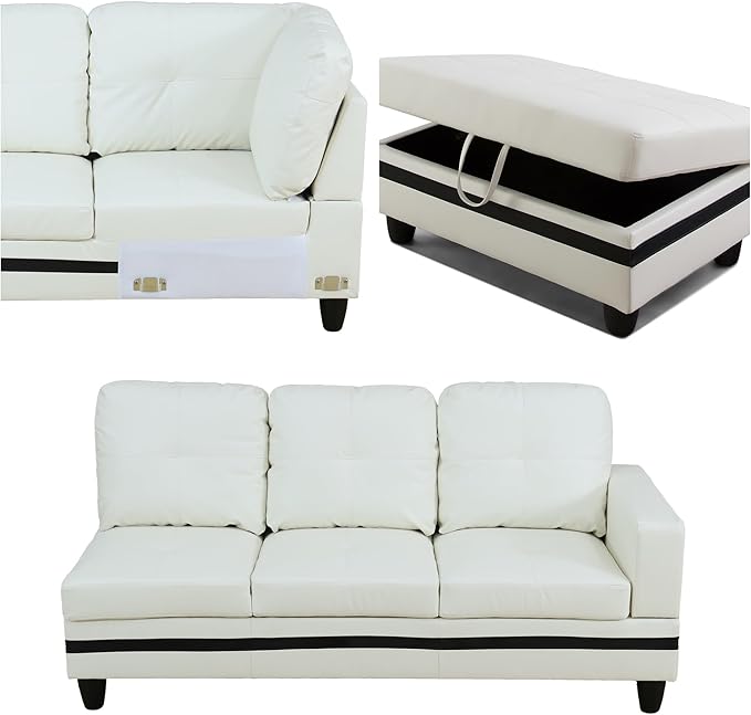 L Shaped Sofa with Ottoman Modern Sectional Living Room, Bedroom, Office, L Couch Black Stripe - LeafyLoom