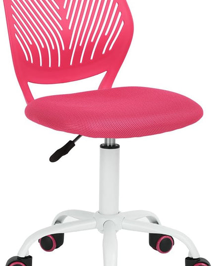 FurnitureR Teens Girls Task Chair 360 Swivel, Low Mid PP Mesh Back Fabric Seat, Height Adjustable, Rolling Castor, W15.7inces x D15.2inces x H29.5-34.2inches (Pink) - LeafyLoom