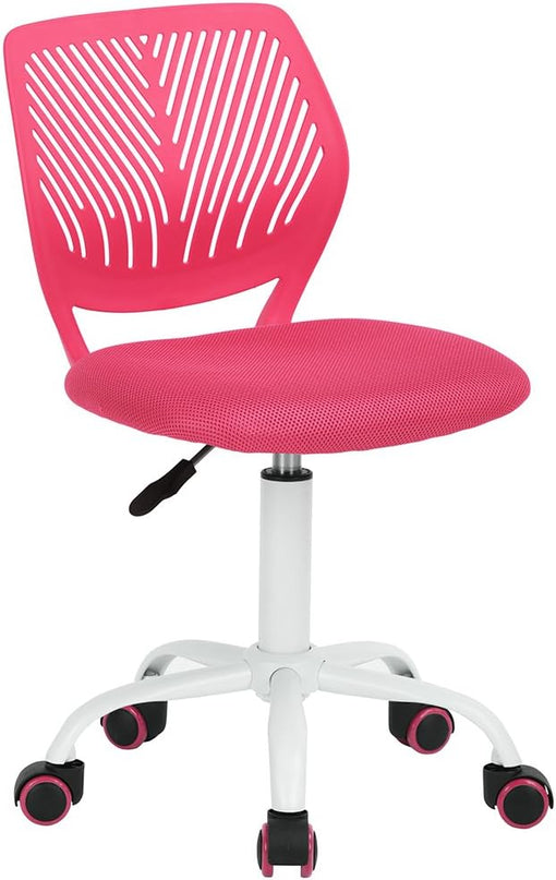 FurnitureR Teens Girls Task Chair 360 Swivel, Low Mid PP Mesh Back Fabric Seat, Height Adjustable, Rolling Castor, W15.7inces x D15.2inces x H29.5-34.2inches (Pink) - LeafyLoom