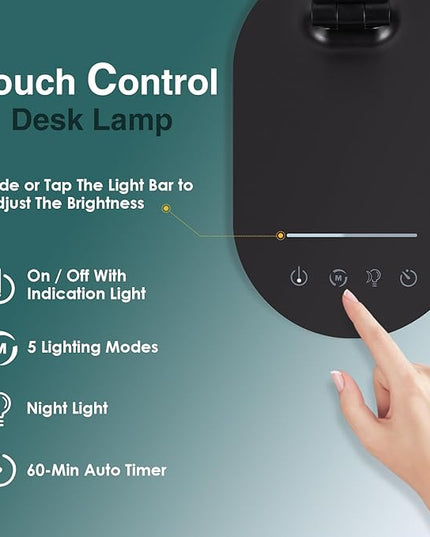 Led Desk Lamp, 3 Light Modes Table Lamp, Dimmable Reading Light For Bedroom with USB Port, Office Desk Lamp with Night Light, Auto-Off Timer Book Lights for College Dorm, Home, Office, Memory Function - LeafyLoom