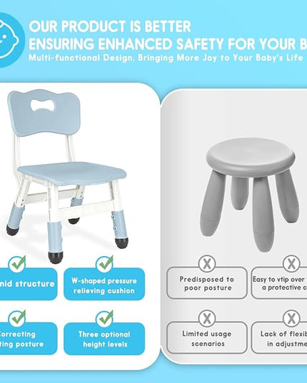 Kids Chair Height Adjustable Toddler Chair Max Load 220LBS Plastic Indoor Outdoor Chair for Children Age 1-6 School Home Daycare Use Bluegrey - LeafyLoom