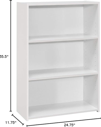 Monarch Specialties I BOOKCASE-36 H 3 Shelves Bookcase, White - LeafyLoom