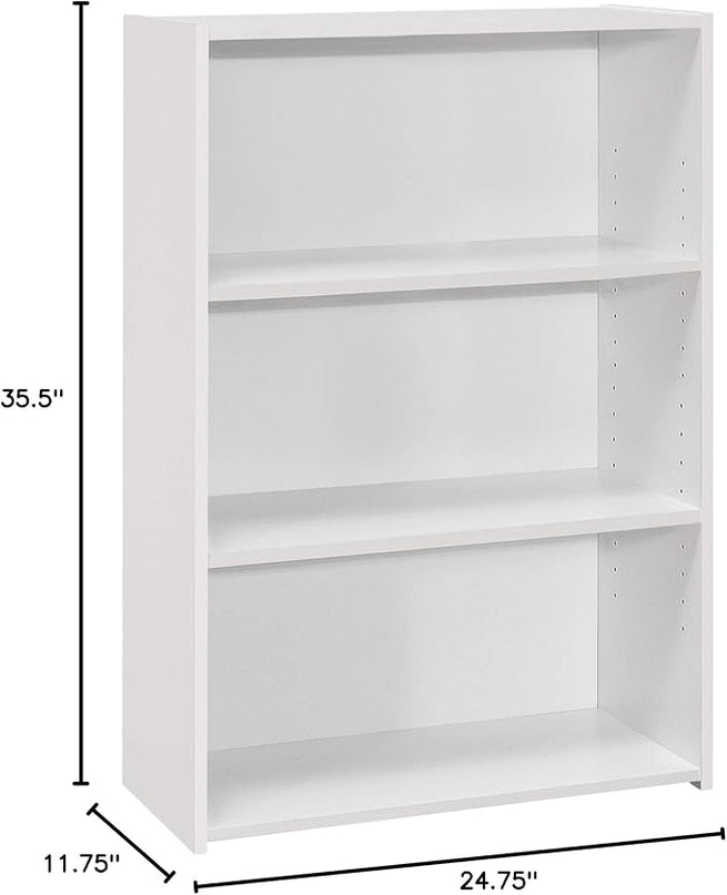 Monarch Specialties I BOOKCASE-36 H 3 Shelves Bookcase, White - LeafyLoom