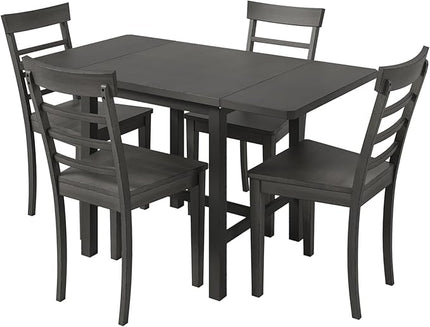 NicBex Dining Table Set for 4 Kitchen Table Set 5-Piece Wood Square Drop Leaf Breakfast Nook Extendable Dining Table Set with 4 Ladder Back Chairs for Small Places, Gray - LeafyLoom