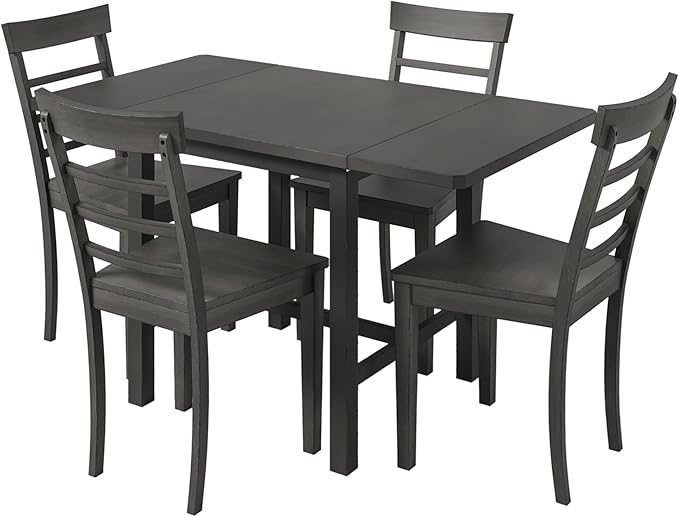 NicBex Dining Table Set for 4 Kitchen Table Set 5-Piece Wood Square Drop Leaf Breakfast Nook Extendable Dining Table Set with 4 Ladder Back Chairs for Small Places, Gray - LeafyLoom