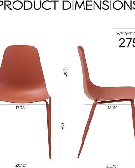 COLAMY Stackable Dining Chairs Set of 4, Indoor Outdoor Dining Room Side Chairs with Metal Legs, Modern Plastic Patio Chairs for Home/Kitchen/Office/Resturant/Bistro/Cafe, Orange - LeafyLoom