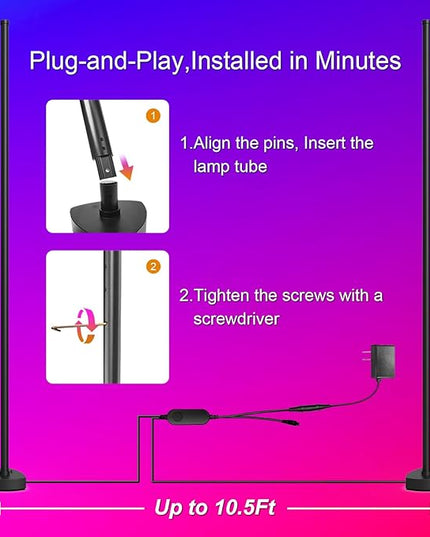 Corner Floor Lamp, Synced Dual Lights LED Control Floor Lamp RGB+ICW Light 56" Smart LED Corner Lamp App and Remote for Living Room Gaming Bedroom and Etc.(1 Pair) - LeafyLoom