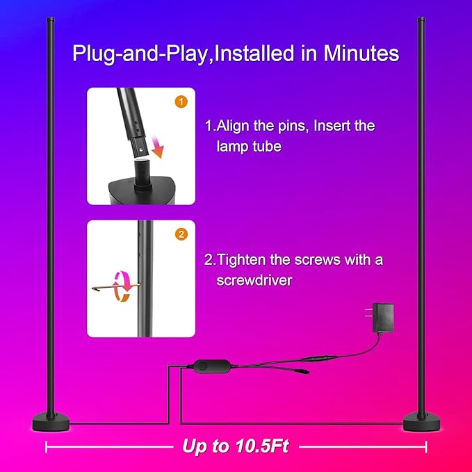 Corner Floor Lamp, Synced Dual Lights LED Control Floor Lamp RGB+ICW Light 56" Smart LED Corner Lamp App and Remote for Living Room Gaming Bedroom and Etc.(1 Pair) - LeafyLoom