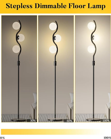 60IN Dimmable (Brightness Adjustable) Black Floor Lamp, Modern Standing Lamps with 3 Globe Soft Warm White 3000K Bulbs, Mid Century Floor Lamp for Living Room Bedroom Home Decor - LeafyLoom