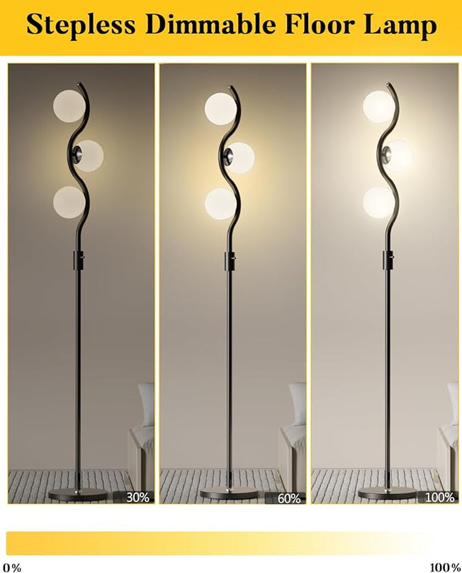 60IN Dimmable (Brightness Adjustable) Black Floor Lamp, Modern Standing Lamps with 3 Globe Soft Warm White 3000K Bulbs, Mid Century Floor Lamp for Living Room Bedroom Home Decor - LeafyLoom