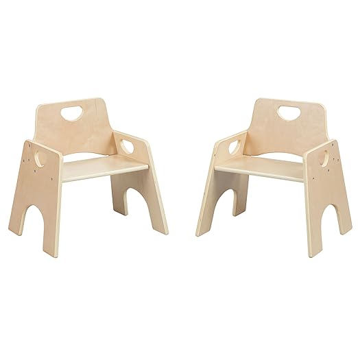 ECR4Kids Stackable Wooden Toddler Chair, 10in, Kids Furniture, Natural, 2-Pack - LeafyLoom