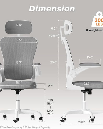 Ergonomic Office Chair, High Back Home Desk Chair with Adjustable Lumbar Support and Headrest, Breathable Mesh Swivel Task Chair, Executive Computer Chair White, 1 Pack - LeafyLoom