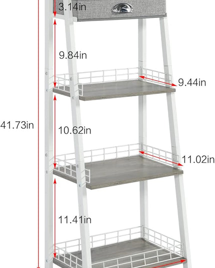 keomaisyto 4-Tier Elegant Ladder Shelf, Bathroom Storage Shelf, Ladder Bookshelf with Drawer, Freestanding Storage Shelves for Bathroom Living Room Study Office, White - LeafyLoom