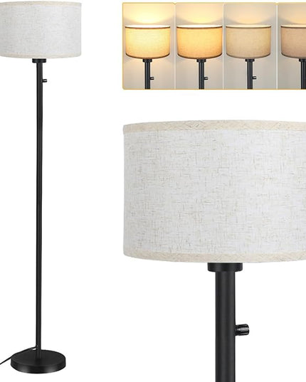 Floor Lamps for Living Room, Stepless Dimmable Standing Lamp, Modern Floor Lamp with Rotary Switch, Beige Linen Shade, 9W Led Bulb Included(1000LM,2700K), Tall Lamp for Bedroom, Office, Farmhouse - LeafyLoom