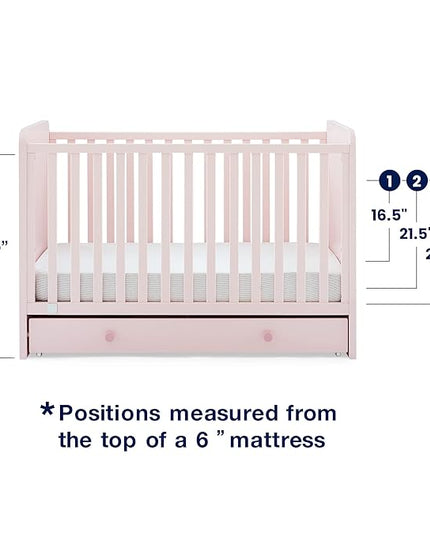 babyGap by Delta Children Graham 4-in-1 Convertible Crib with Storage Drawer TrueSleep Crib and Toddler Mattress (Bundle), Blush Pink/Dark Pink - LeafyLoom
