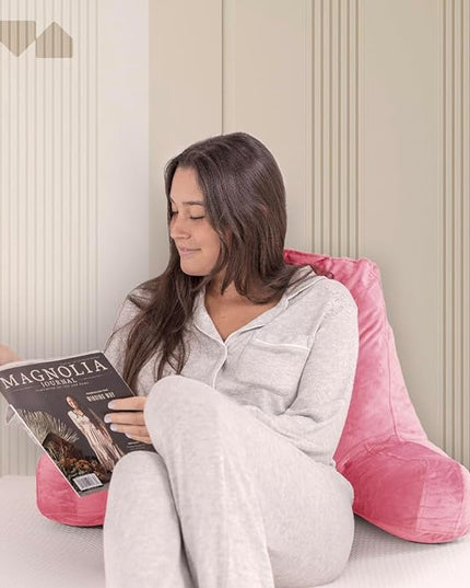 Milliard Reading Pillow with Shredded Memory Foam, Large Adult Backrest with Arms, Back Support for Sitting Up in Bed with Washable Cover (Sit up Pillow) Pink - LeafyLoom