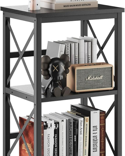 YMYNY 3 Tiers Bookcase, Industrial Metal Bookshelf with Side Fence, Storage Organizer for Living Room, Home Office, Bedroom, Display Racks, Sofa Side Table, 29.5 * 15.75 * 11.4", Black UHST008B - LeafyLoom