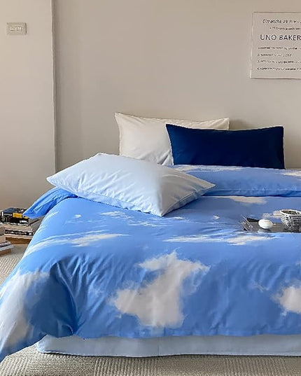 Cotton Blue Cloud Comforter Set King Size Sky Blue Comforter Cotton 3 Pieces Soft Light Blue King Comforter Bedding Set Women Solid Blue King Bed Comforter Set for All Season as Gift - LeafyLoom