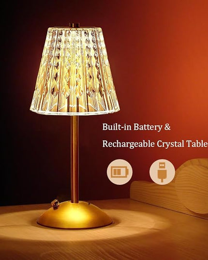 Portable Crystal LED Table Lamp, 3-Levels Brightness Desk Lamp, 3 Color Touch Control Rechargeable Lamp, Night Light, Bedside Lamp,Dining Room Lamp (Gold) - LeafyLoom