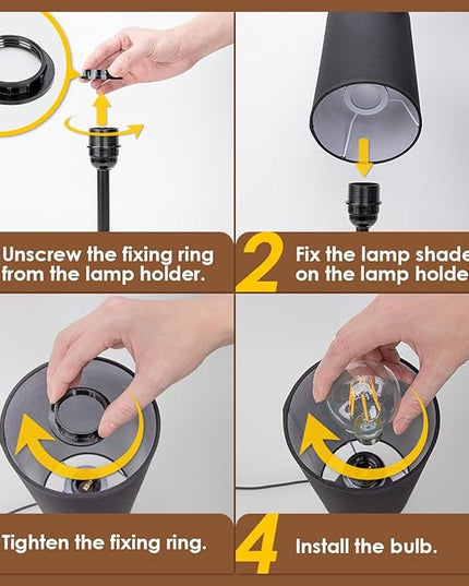 Yarra-Decor Bedside Lamp with USB Port - Touch Control Table Lamp for Bedroom 3 Way Dimmable Nightstand Lamp with Round Black Fabric Shade for Living Room, Dorm, Home Office (LED Bulb Included) - LeafyLoom