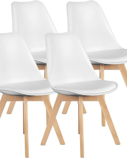 OLIXIS Dining Chairs Set of 4 Mid-Century Modern Dinning Chairs, Living Room Bedroom Outdoor Lounge Chair PU Leather Cushion and Wood Legs, White - LeafyLoom