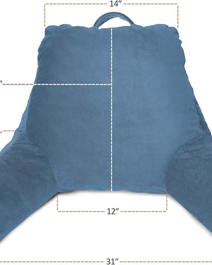 Clara Clark Reading Pillow, Standard Back Pillow for Sitting Up in Bed, Memory Foam Back Support Pillow, Reading Pillows for Sitting in Bed, Blue Heaven Sit Up Pillow for Bed, Arm Pillow with Pockets - LeafyLoom