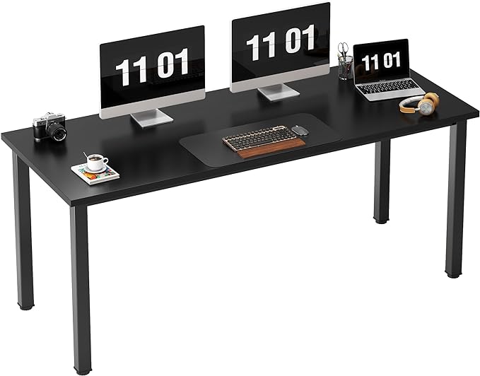 Need 63 Inch Large Computer Desk - Modern Simple Style Home Office Gaming Desk, Basic Writing Table for Study Student, Black Metal Frame, Black - LeafyLoom