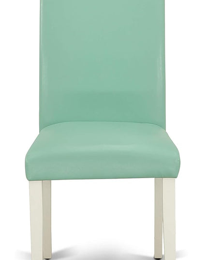 East West Furniture SUEN3-LWH-57 3 Piece Dining Set Contains a Round Dining Room Table with Dropleaf & Shelves and 2 Pond Faux Leather Upholstered Chairs, 42x42 Inch, Linen White - LeafyLoom