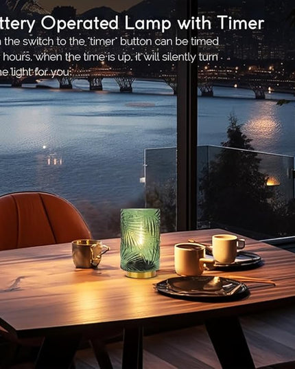 Battery Operated Lamp with Timer, Glass Cordless Lamps Beside Table Light,Small Lamp with for Home Decorative Living Corner Bedroom - LeafyLoom