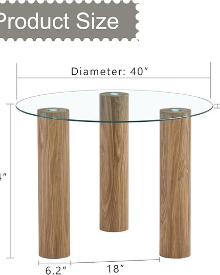 cosure 40" Glass Transparent Tempered Top,Round Dining-Table for 4 W/Wooden Legs Base,for Kitchen Living Room Gathering,in Walnut/Clear Finish - LeafyLoom