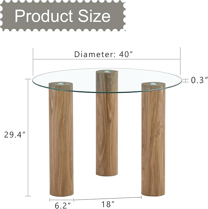 NicBex 40Inch Round Dining Table,Modern Kitchen Table with Tempered Glass Tabletop and Wooden MDF Legs for 2 to 4,Leisure Coffee Table for Kitchen,Small Space and Living Room,Easy Clean,Transparent - LeafyLoom