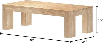 Plank+Beam Modern Rectangular Coffee Table, Solid Wood, 48 Inch, Medium Sized Coffee Table, Center Tables for Small Spaces, Living Space Medium Tea Table, Blonde Wirebrush - LeafyLoom