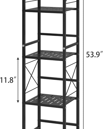 JSB 5 Tier Metal Bookshelf Bathroom Storage Standing Shelf Unit Kitchen Storage Organizer Display Rack Bookcases Shelves for Living Room, Bedroom, Office (Black, 5 Tier) - LeafyLoom