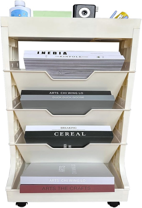 5-Tier Mobile Bookshelf, Book Storage Organization with Wheels Movable Rolling Book Cart for Study in Bedroom School Office, Light Yellow Drcoevo - LeafyLoom