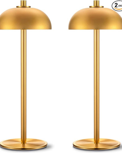 2 Pack Cordless Table Lamp, 5000mAh Portable Rechargeable Table Lamp, 3 Color Modes Stepless Dimming Table Light with Memory Function, for Dinner, Patio, Home, Restaurant.(Gold) - LeafyLoom