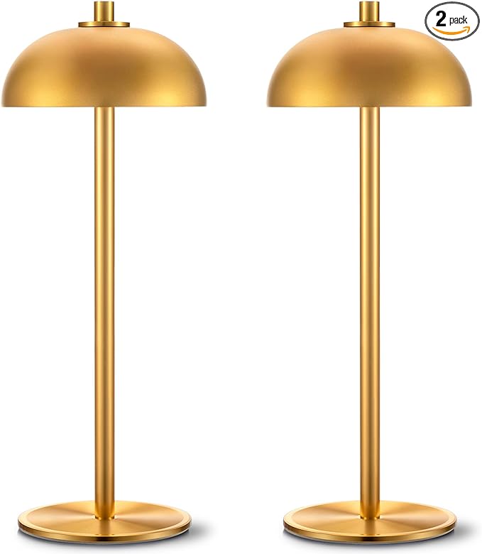 2 Pack Cordless Table Lamp, 5000mAh Portable Rechargeable Table Lamp, 3 Color Modes Stepless Dimming Table Light with Memory Function, for Dinner, Patio, Home, Restaurant.(Gold) - LeafyLoom