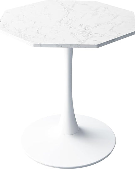 NicBex Dining Table Contemporary Kitchen Table Farmhouse Rustic 31.50" Octagonal Coffee Table with Printed White Marble Table Top, Metal Base, for Dining Room, Kitchen, Living Room, White Marble - LeafyLoom