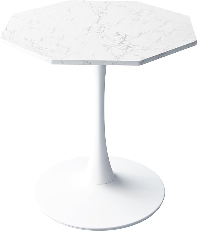 NicBex Dining Table Contemporary Kitchen Table Farmhouse Rustic 31.50" Octagonal Coffee Table with Printed White Marble Table Top, Metal Base, for Dining Room, Kitchen, Living Room, White Marble - LeafyLoom